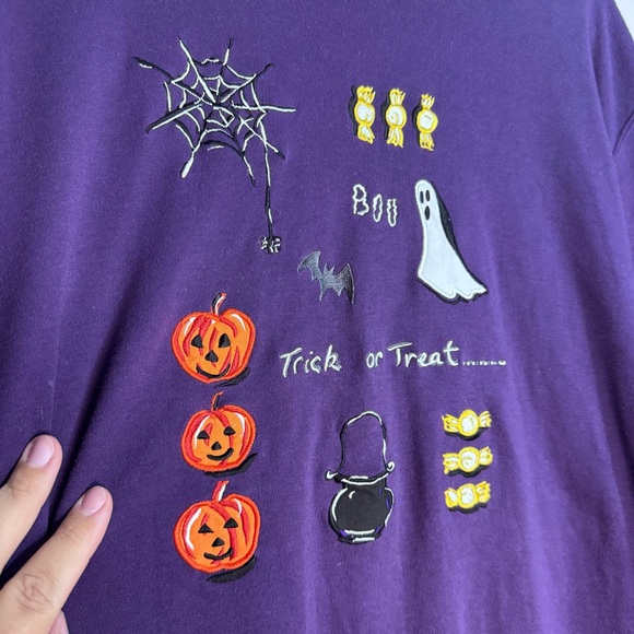 Vintage Karen Scott II Plus Size 1X Halloween Tunic Top Purple Mock Neck - Picture 1 of 7